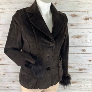 Vieerjnu Brown Suede Leather Fur Cuff Jacket
